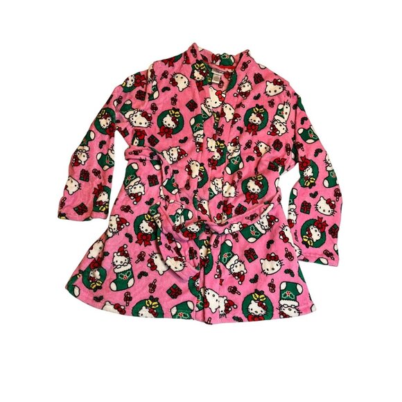 Hello Kitty By Sanrio Pink Fleece soft Christmas Robe XL belted all over print - Picture 1 of 14